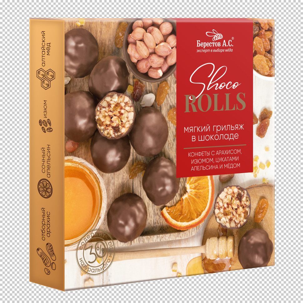  Берестов Shoco Rolls конфеты с арахисом, изюмом, цукатами апельсина и медом,  135г в Казани