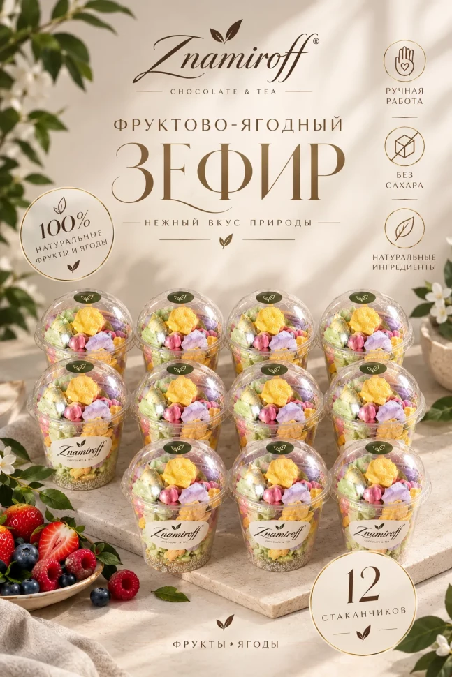  Зефир в стаканчиках без сахара(коробка 12шт по 100гр) в Казани